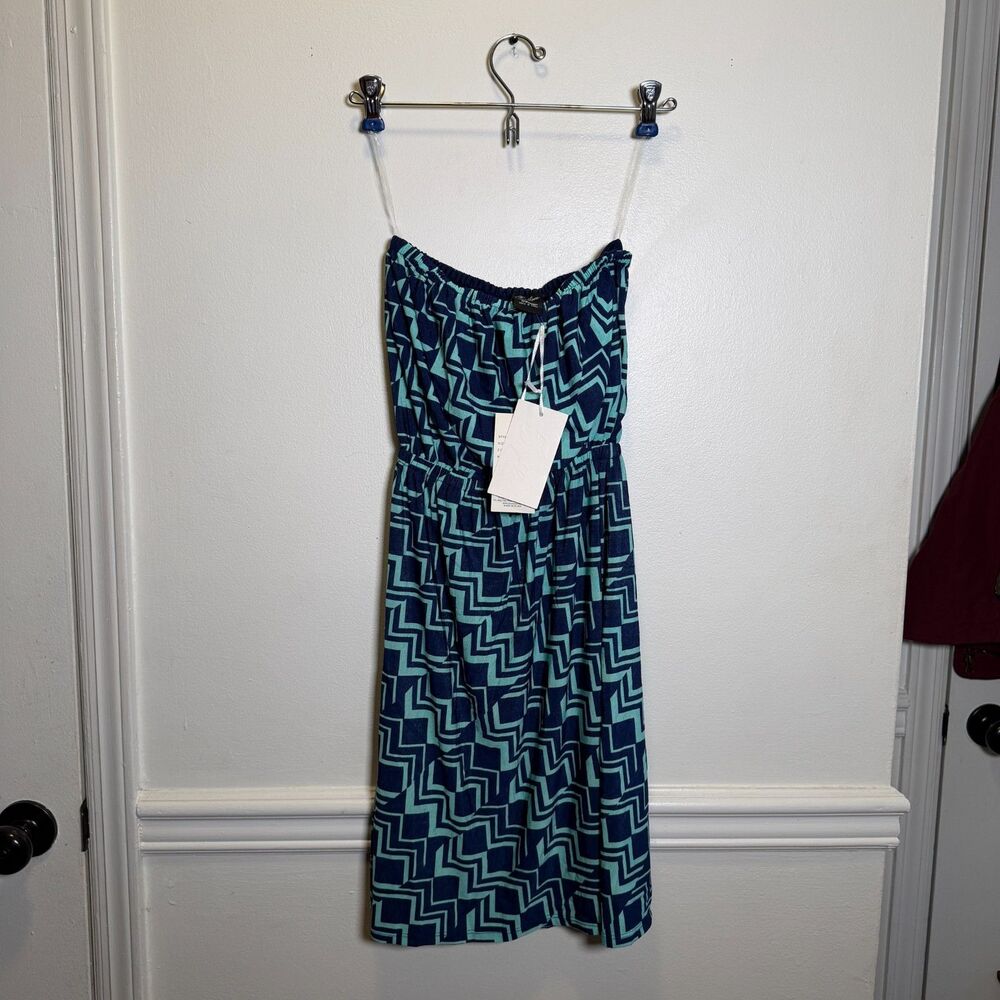 5th & Love Womens Strapless Dress Small Blue Jade Navy Geometric NWT MSRP $50
